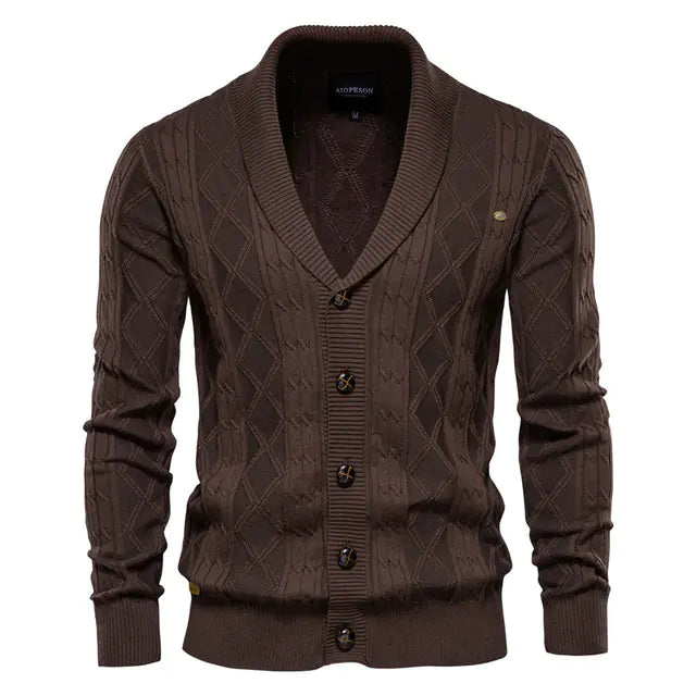 Men's Thick Knit V-Neck Long Sleeve Cardigan Sweater