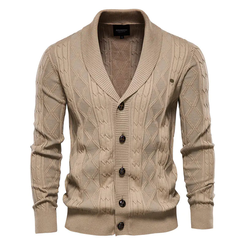 Men's Thick Knit V-Neck Long Sleeve Cardigan Sweater