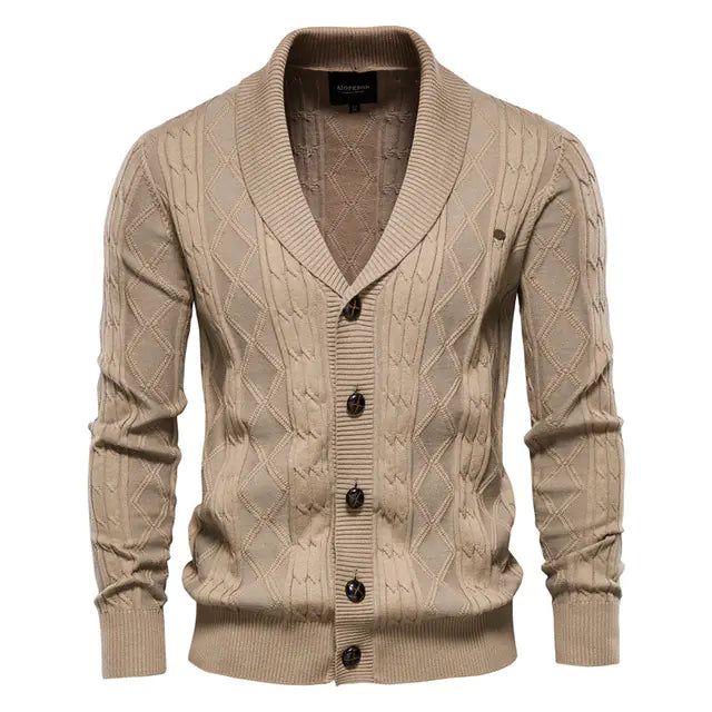 Men's Thick Knit V-Neck Long Sleeve Cardigan Sweater