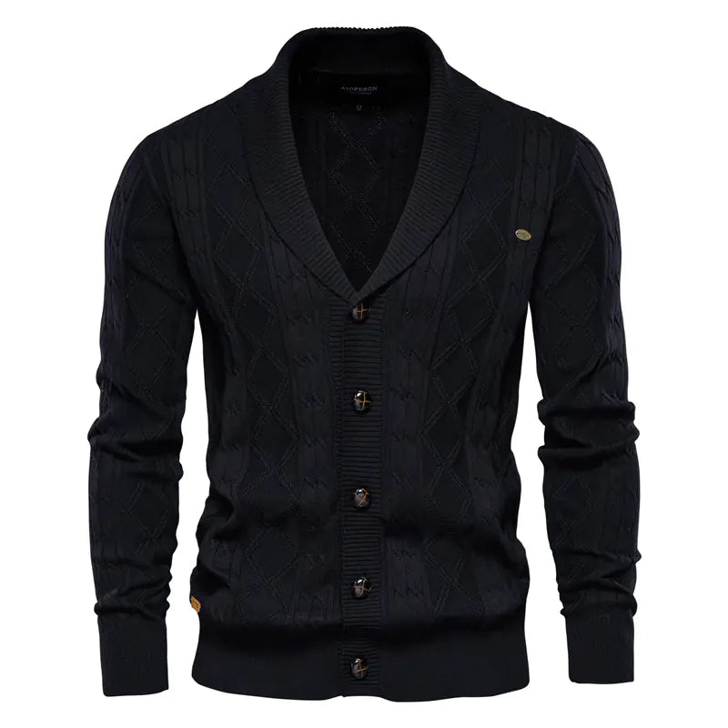 Men's Thick Knit V-Neck Long Sleeve Cardigan Sweater