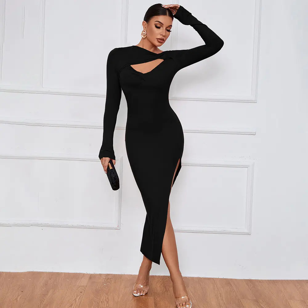 Women's Cutout Long Sleeve High Slit Party Dress