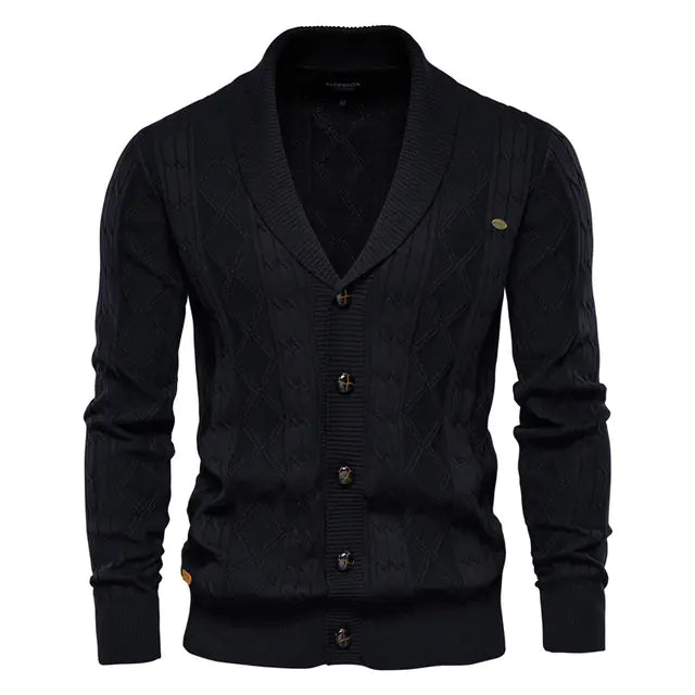 Men's Thick Knit V-Neck Long Sleeve Cardigan Sweater