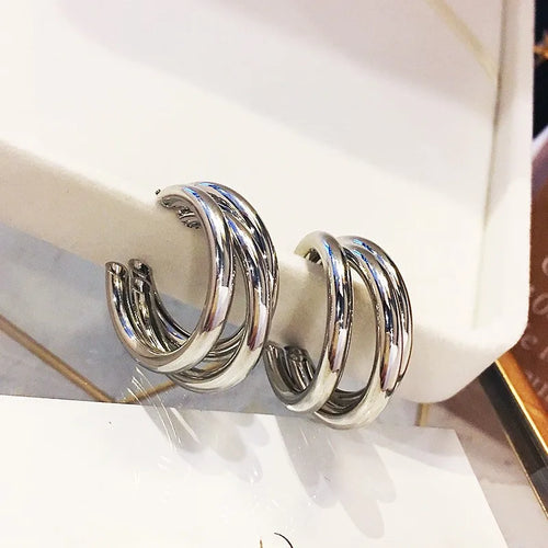 Fashion Exaggerated Hollow Arc Earrings For Women Gold Silver Color