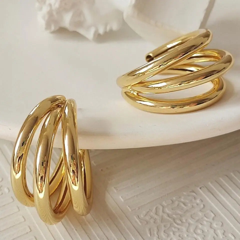 Fashion Exaggerated Hollow Arc Earrings For Women Gold Silver Color