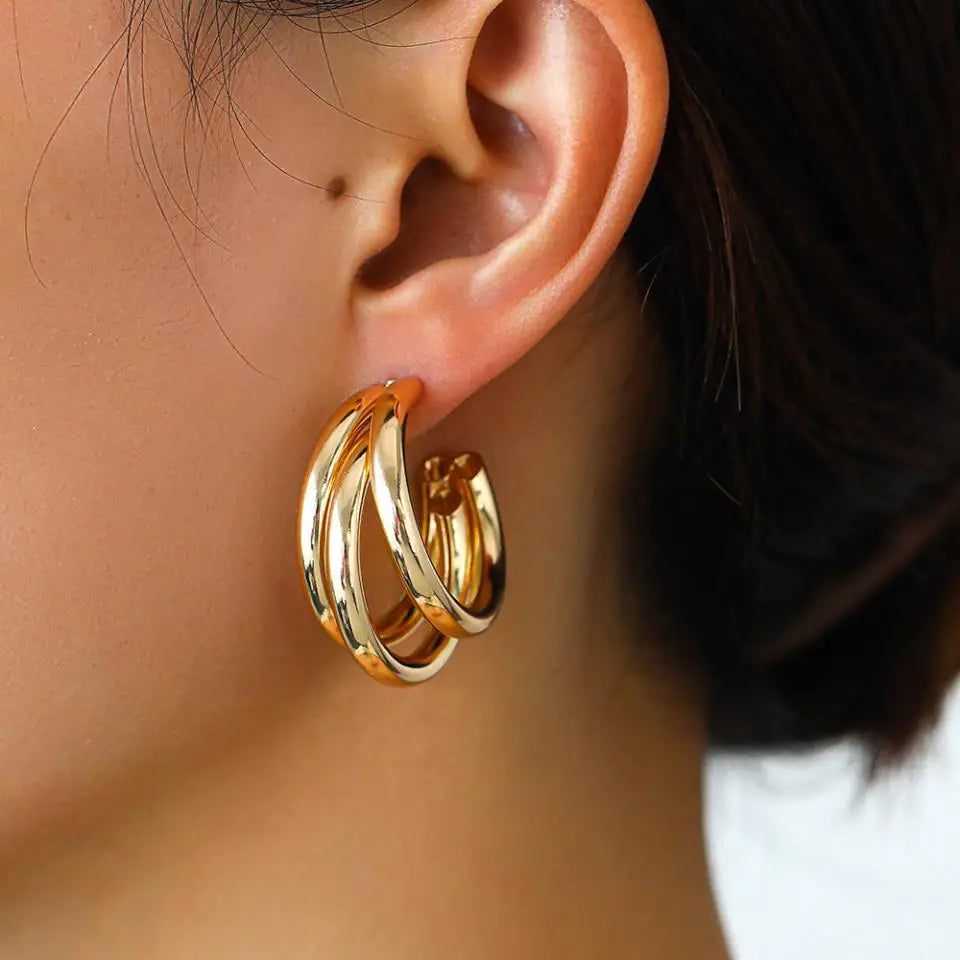 Fashion Exaggerated Hollow Arc Earrings For Women Gold Silver Color