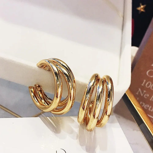 Fashion Exaggerated Hollow Arc Earrings For Women Gold Silver Color