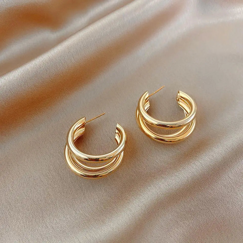 Fashion Exaggerated Hollow Arc Earrings For Women Gold Silver Color