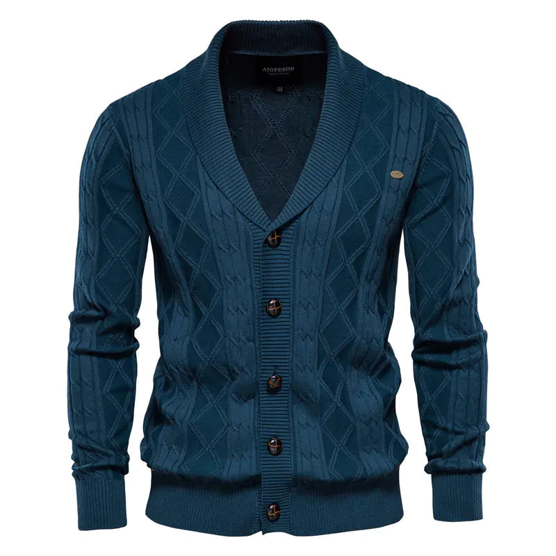Men's Thick Knit V-Neck Long Sleeve Cardigan Sweater