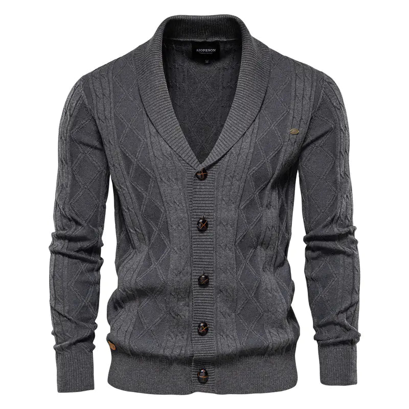 Men's Thick Knit V-Neck Long Sleeve Cardigan Sweater