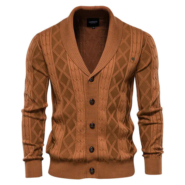 Men's Thick Knit V-Neck Long Sleeve Cardigan Sweater