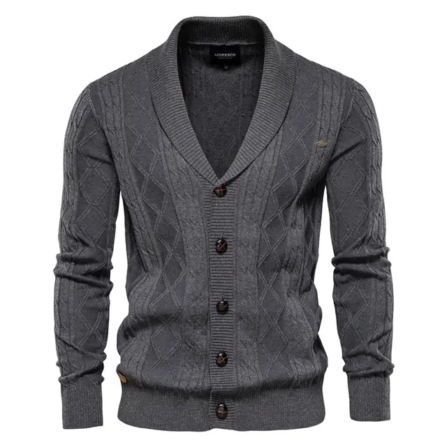 Men's Thick Knit V-Neck Long Sleeve Cardigan Sweater
