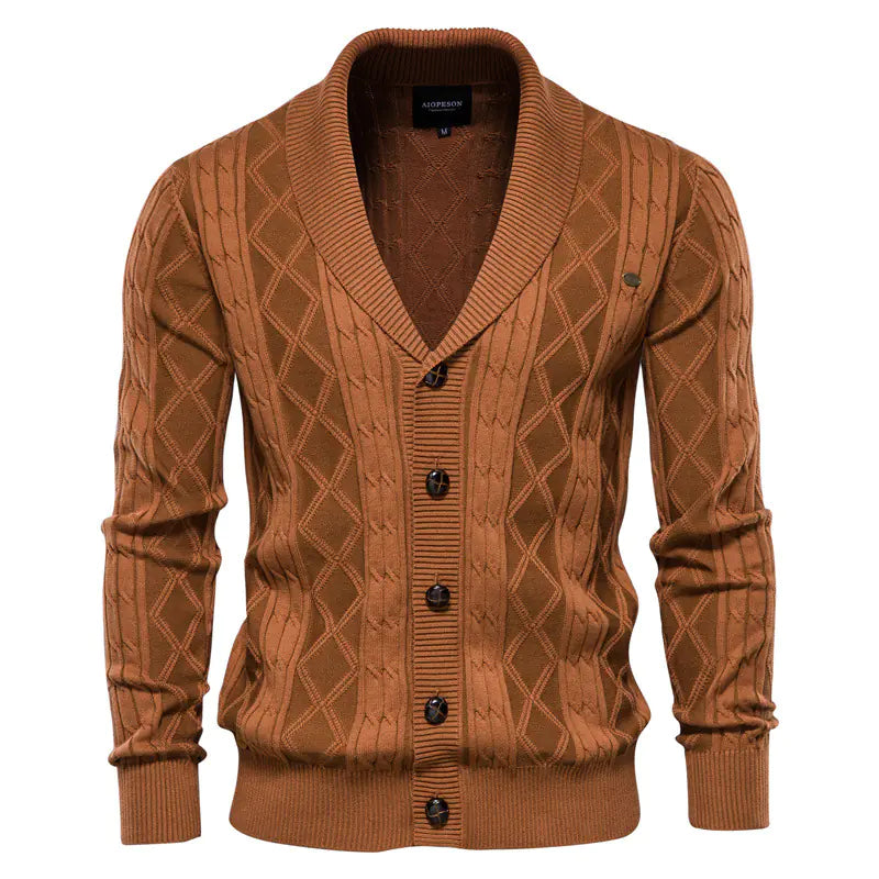 Men's Thick Knit V-Neck Long Sleeve Cardigan Sweater