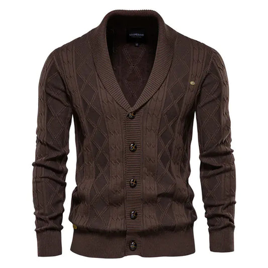Men's Thick Knit V-Neck Long Sleeve Cardigan Sweater