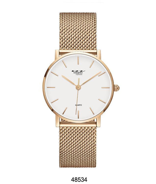 Elegant Milano Women’s Quartz Watch – Rose Gold Mesh Strap