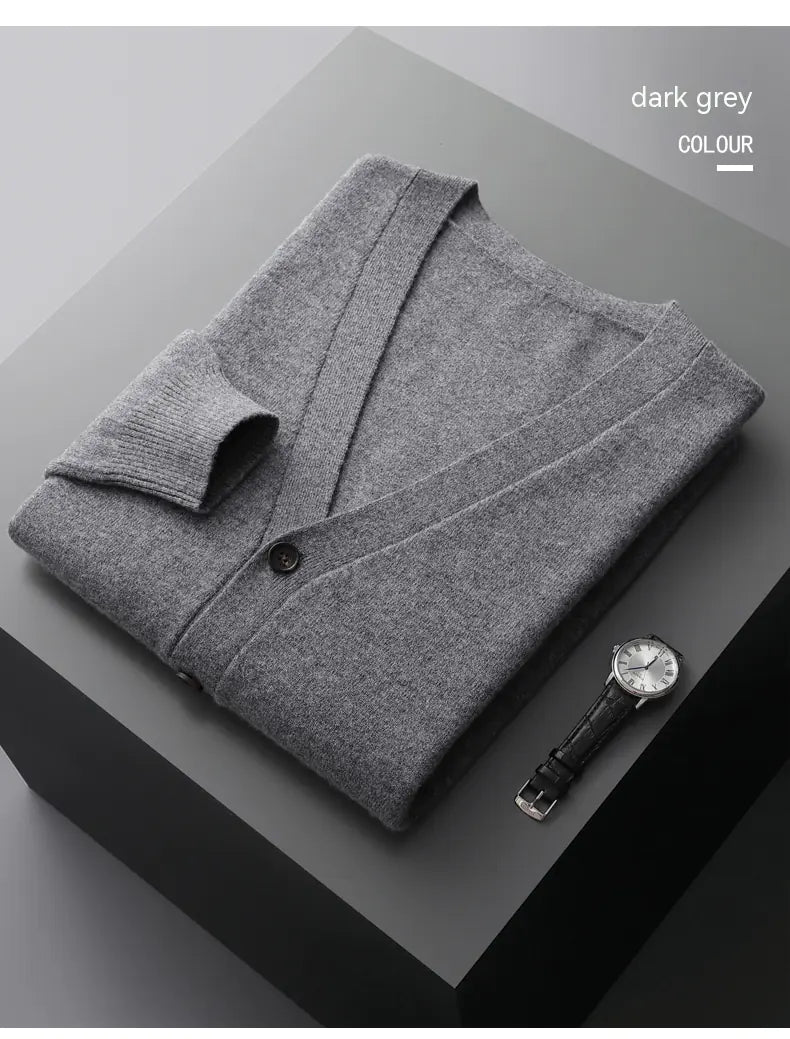 Men's V-Neck Thin Knit Wool Cardigan Sweater