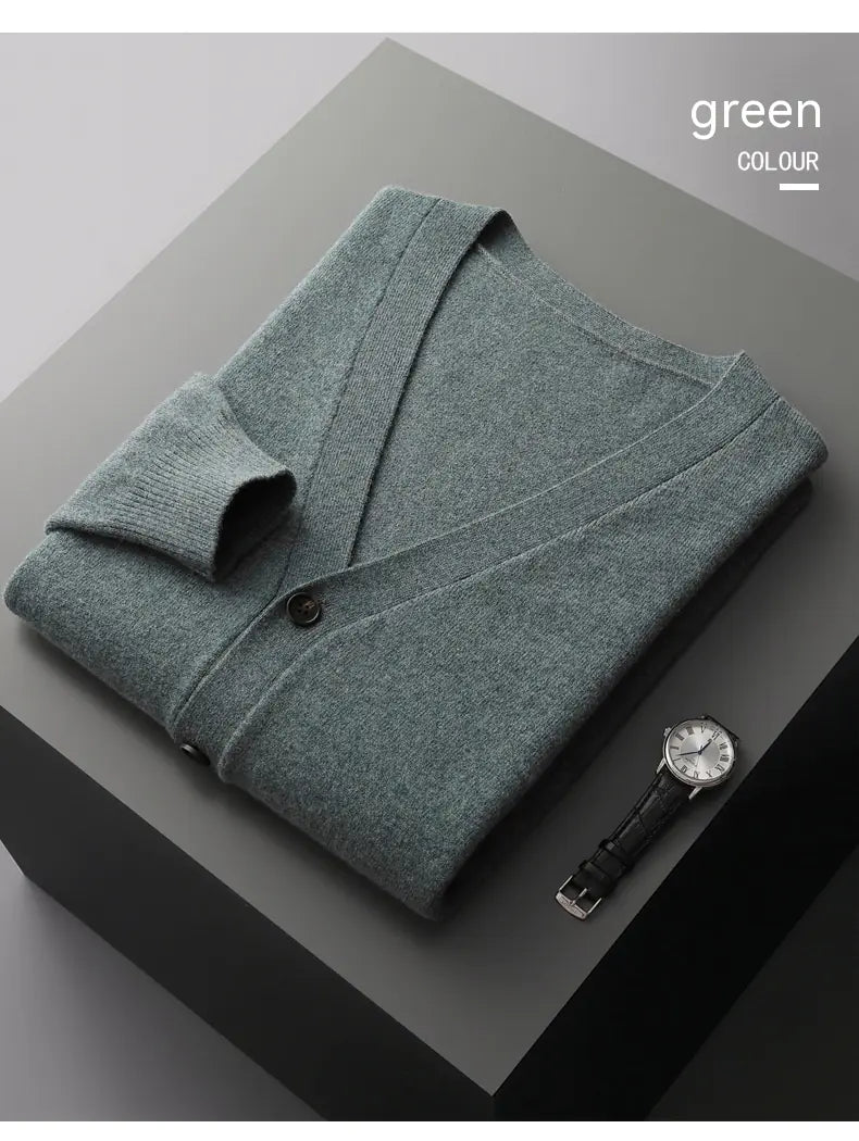 Men's V-Neck Thin Knit Wool Cardigan Sweater