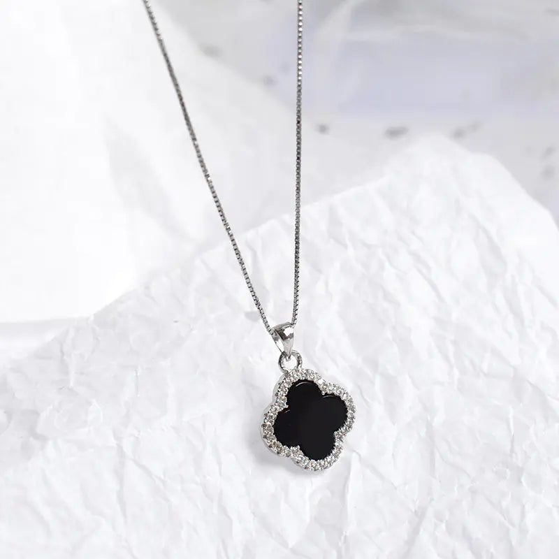 925 Silver Agate Clover Necklace with Pendant for Women