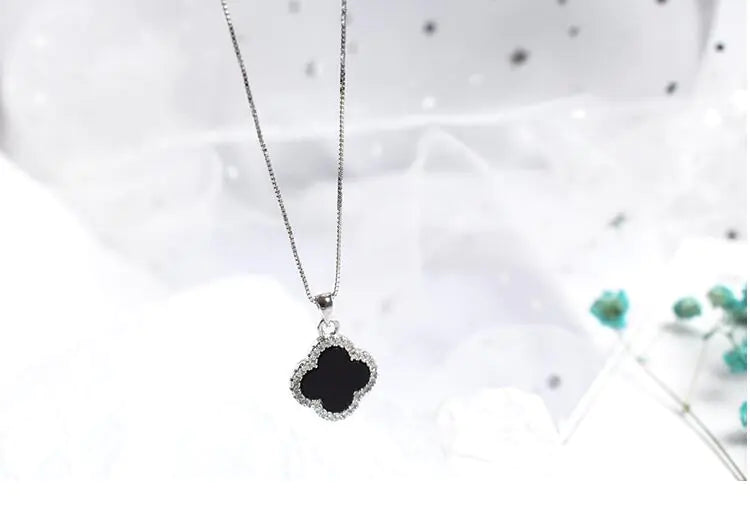 925 Silver Agate Clover Necklace with Pendant for Women