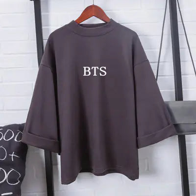 New Women's Loose Fit Solid Color T-Shirt (7/8 Sleeve)