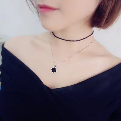 925 Silver Agate Clover Necklace with Pendant for Women