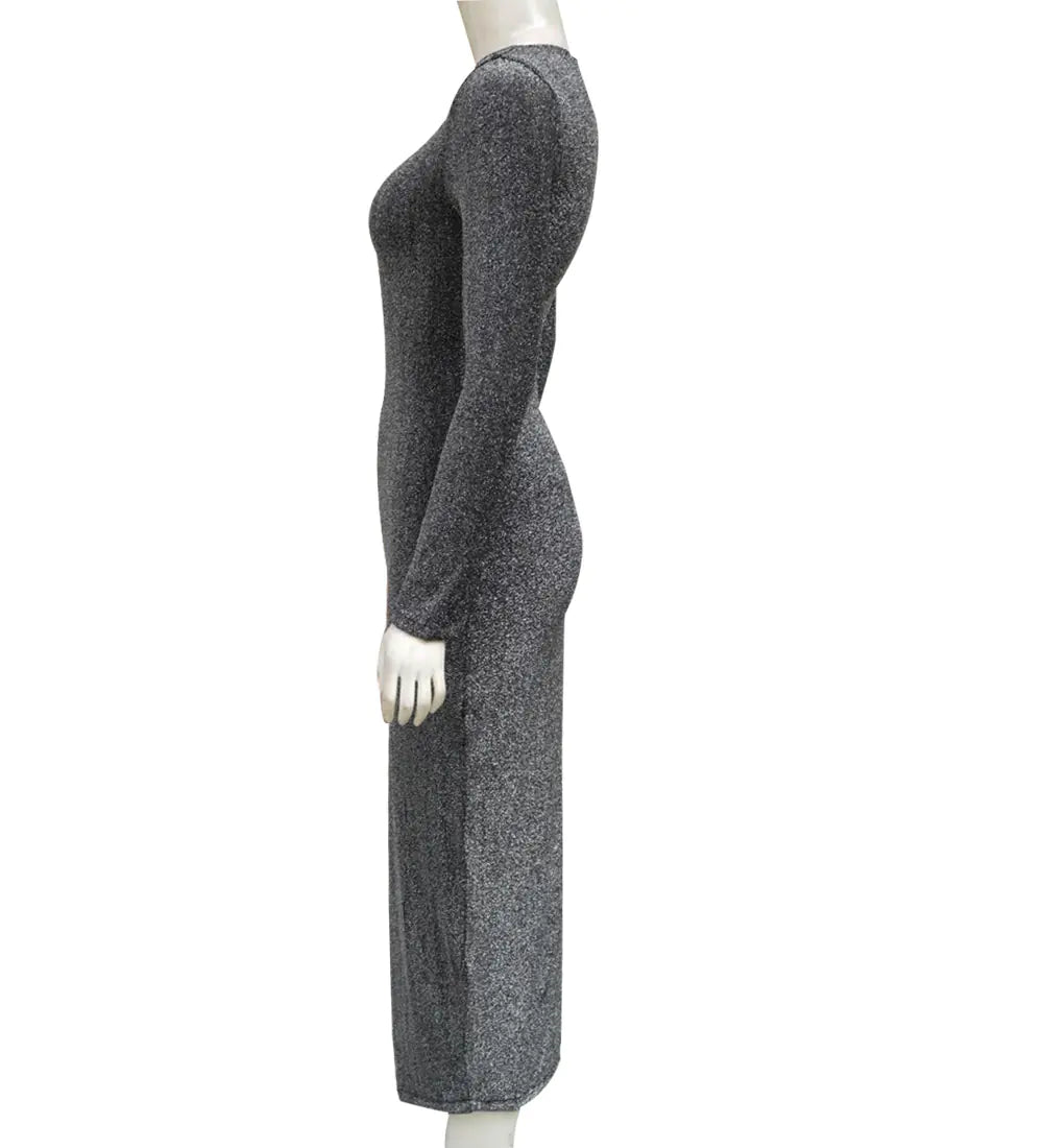New Women's Sparkly Long Sleeve Dress with Slit