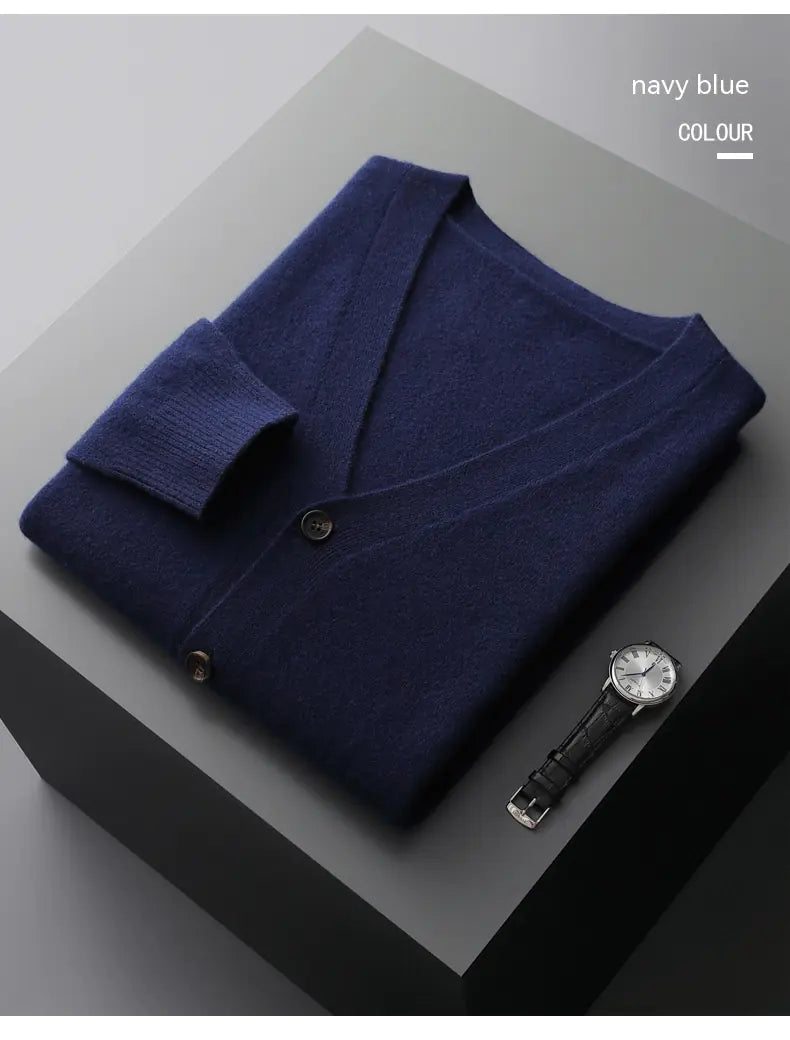 Men's V-Neck Thin Knit Wool Cardigan Sweater