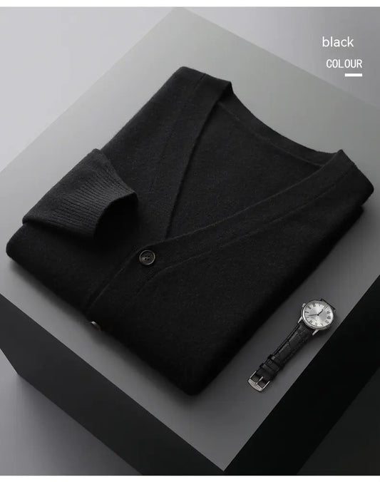Men's V-Neck Thin Knit Wool Cardigan Sweater