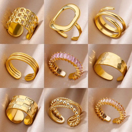 316L Stainless Steel Rings for Women Gold Color Never Fade Luxury