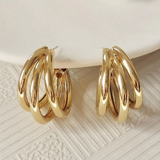 Fashion Exaggerated Hollow Arc Earrings For Women Gold Silver Color