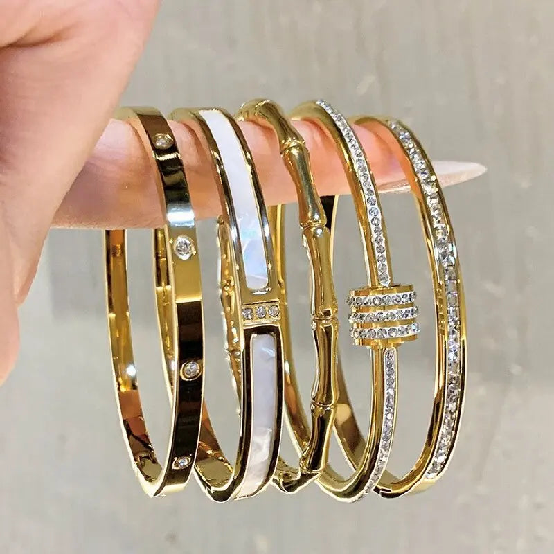 1PC Titanium Steel Stainless Steel Inlaid Zircon Gold Plated Bracelet,