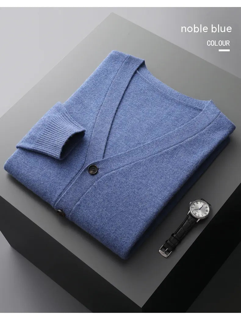 Men's V-Neck Thin Knit Wool Cardigan Sweater