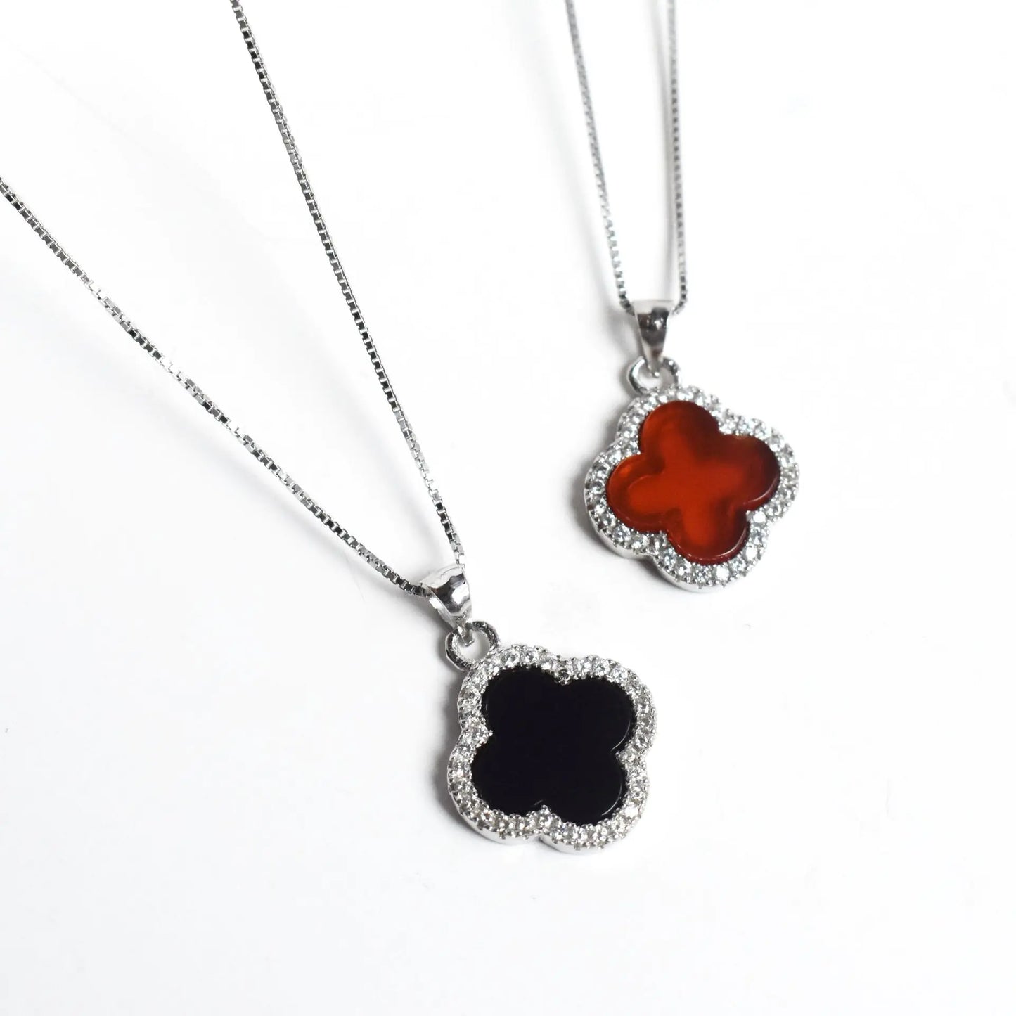 925 Silver Agate Clover Necklace with Pendant for Women