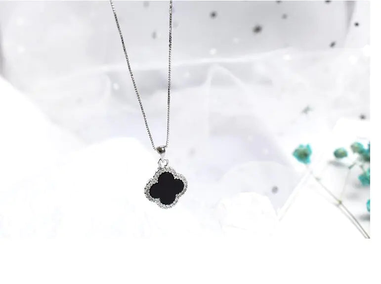 925 Silver Agate Clover Necklace with Pendant for Women