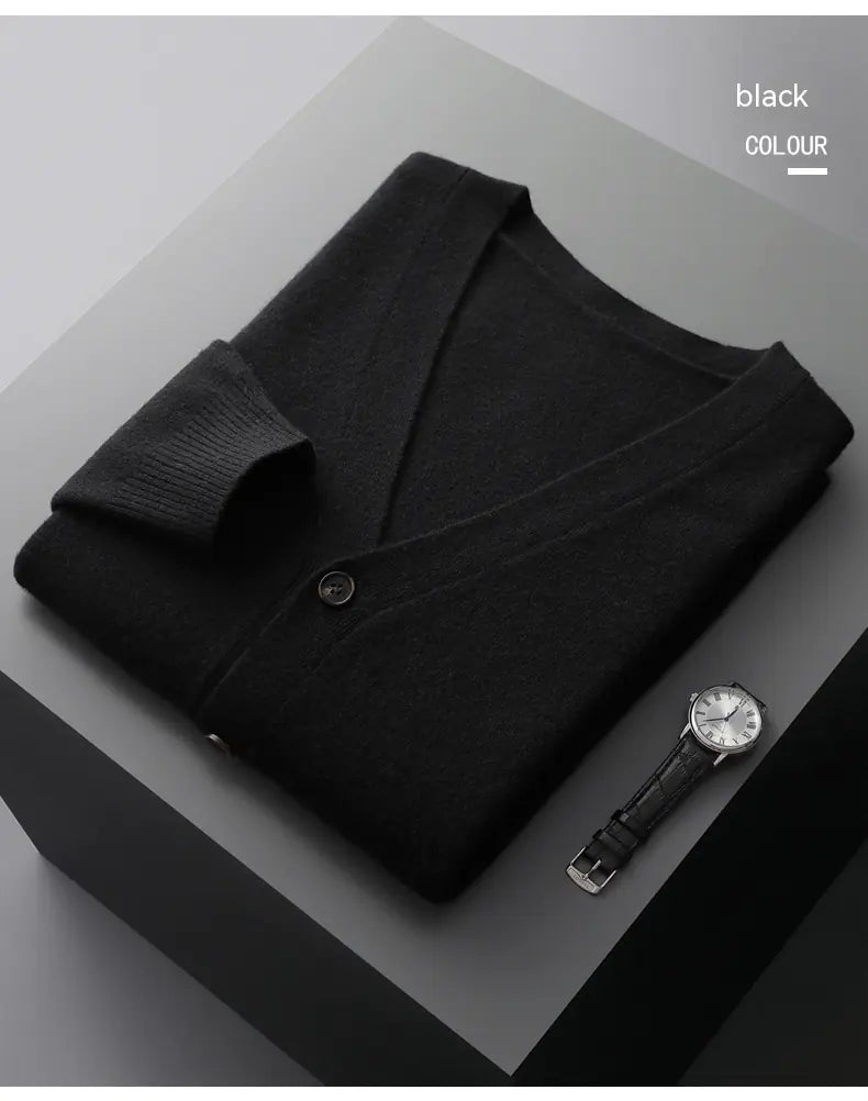 Men's V-Neck Thin Knit Wool Cardigan Sweater