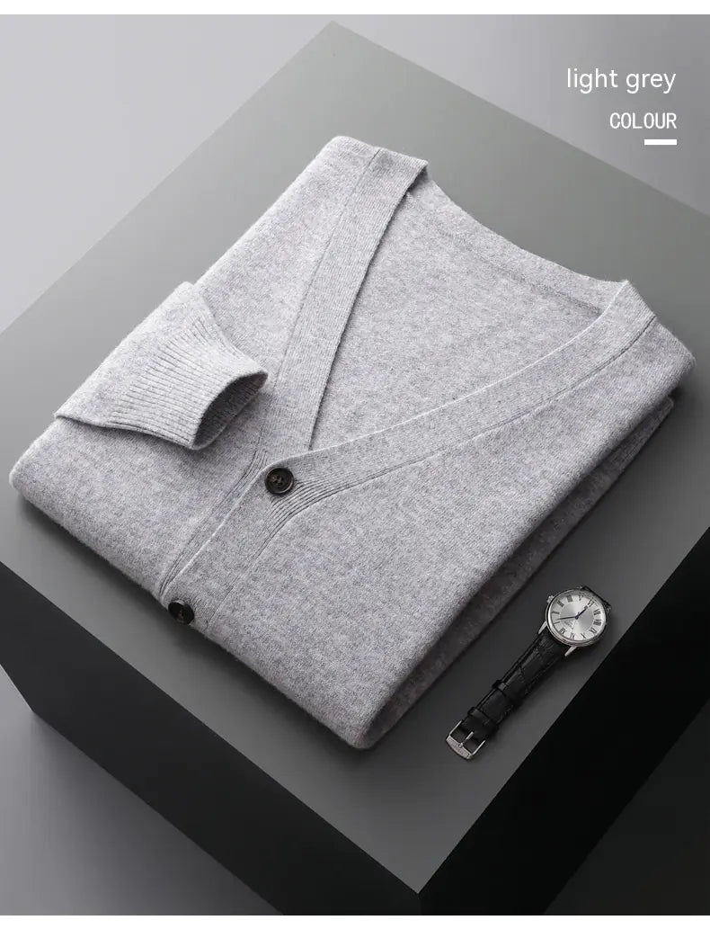 Men's V-Neck Thin Knit Wool Cardigan Sweater