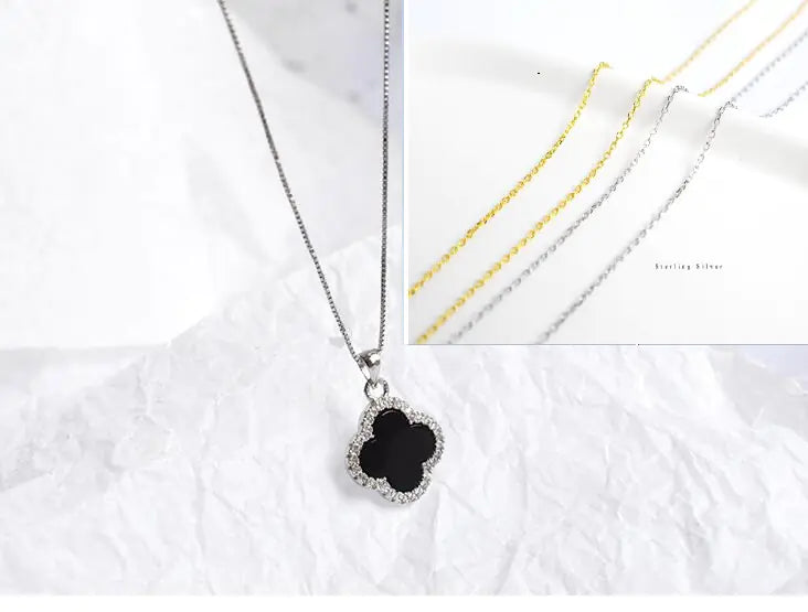 925 Silver Agate Clover Necklace with Pendant for Women