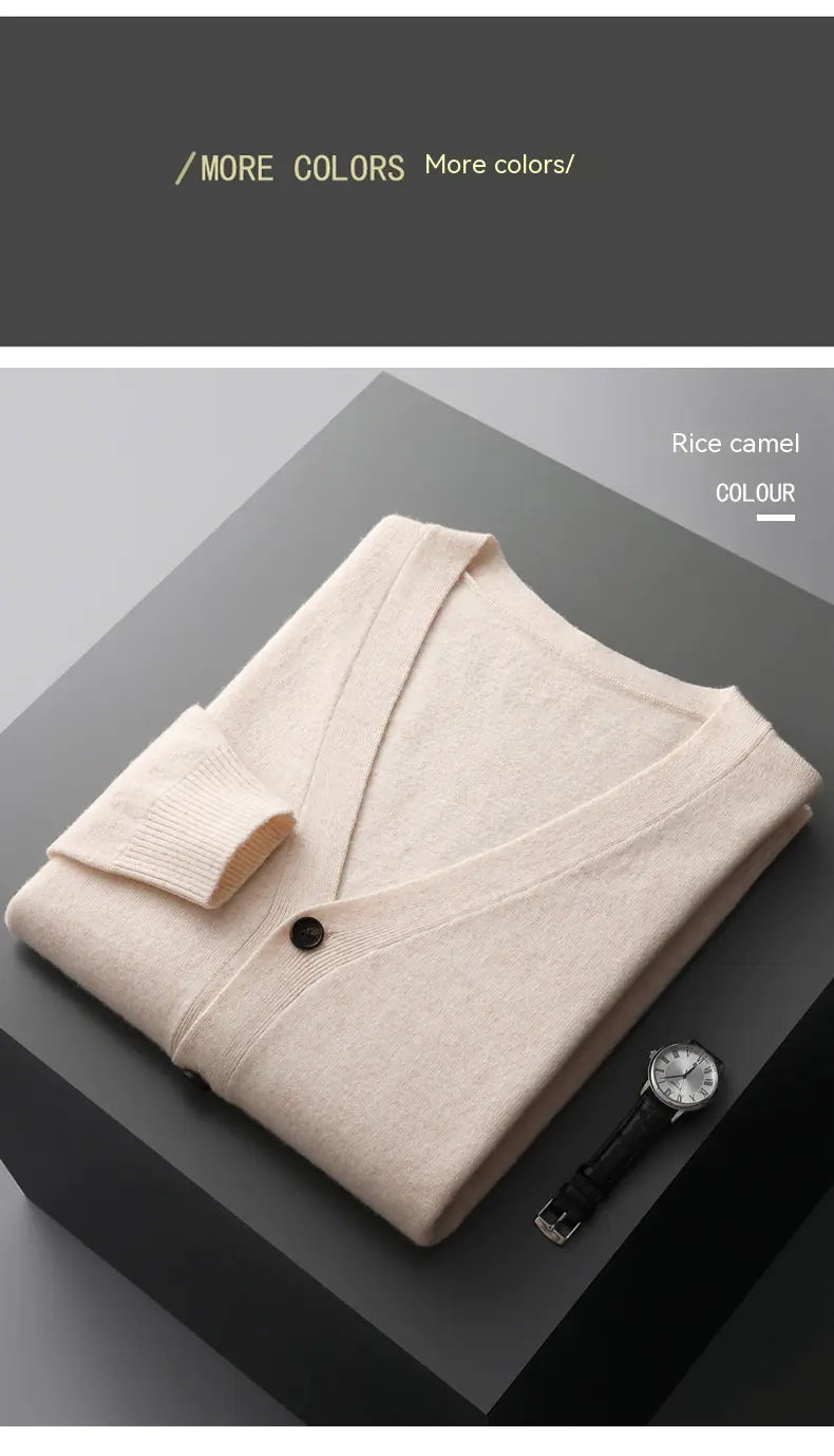 Men's V-Neck Thin Knit Wool Cardigan Sweater