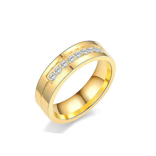 Stainless Steel Diamond Couple Ring - European & American
