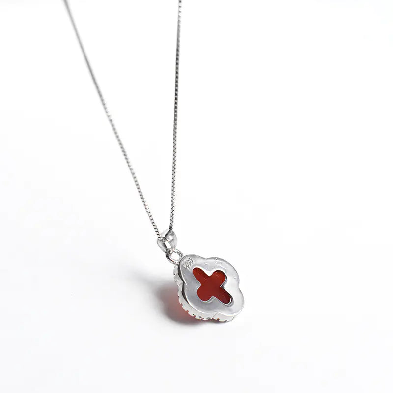 925 Silver Agate Clover Necklace with Pendant for Women