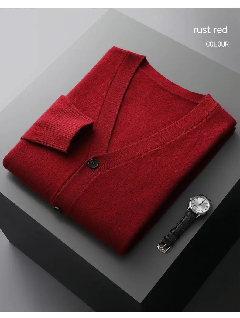 Men's V-Neck Thin Knit Wool Cardigan Sweater