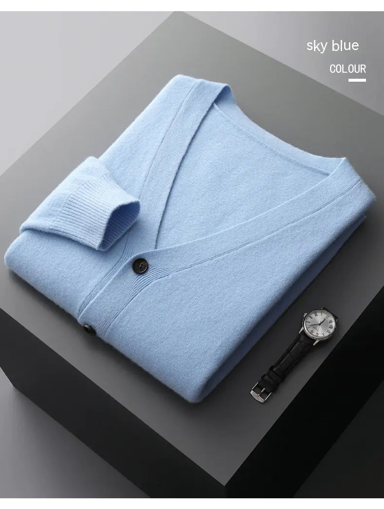 Men's V-Neck Thin Knit Wool Cardigan Sweater