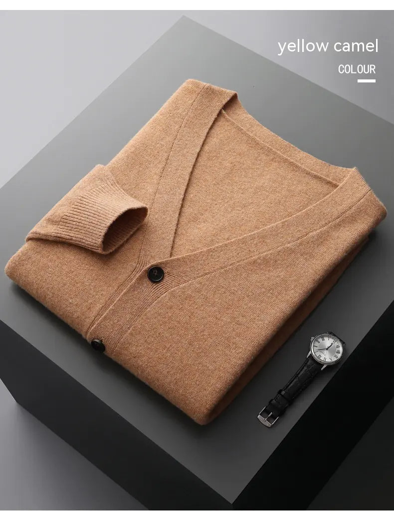 Men's V-Neck Thin Knit Wool Cardigan Sweater