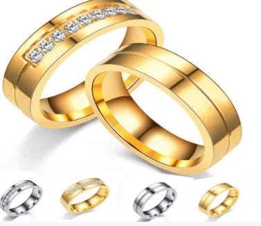 Stainless Steel Diamond Couple Ring - European & American