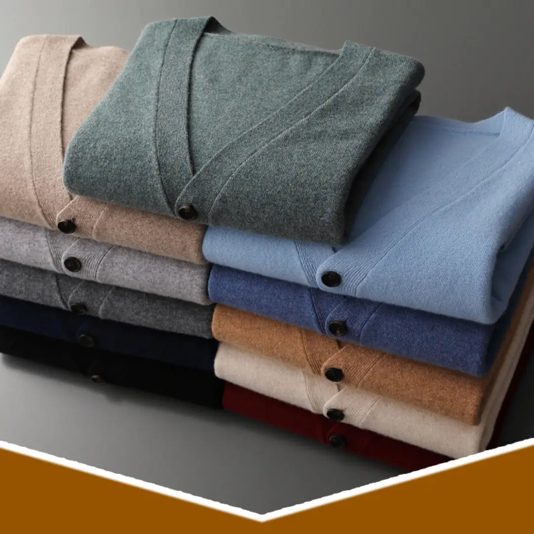 Men's V-Neck Thin Knit Wool Cardigan Sweater