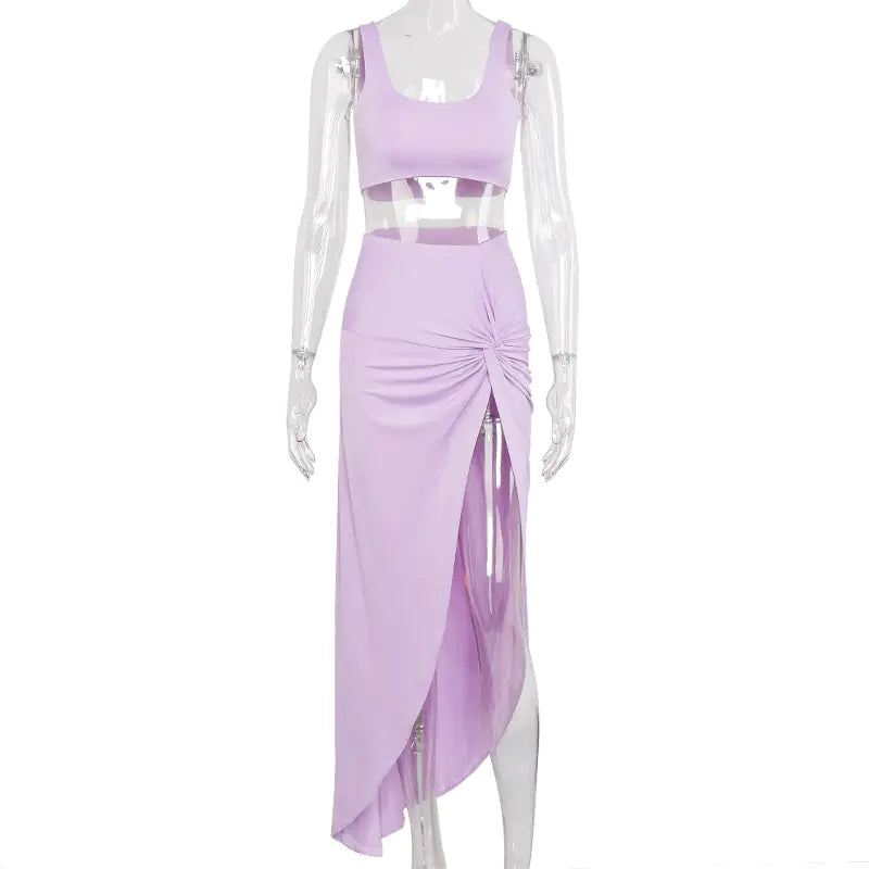 New Women's High-Slit Long Dress Set with Tank Top