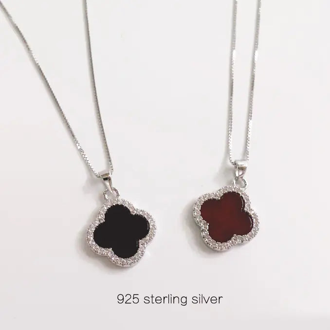 925 Silver Agate Clover Necklace with Pendant for Women