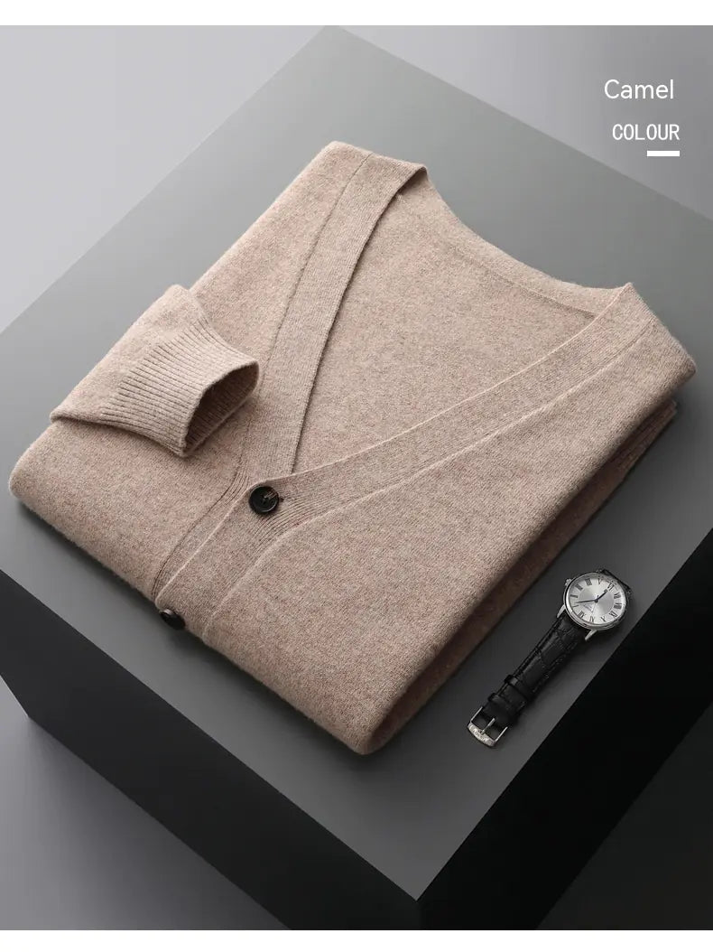 Men's V-Neck Thin Knit Wool Cardigan Sweater