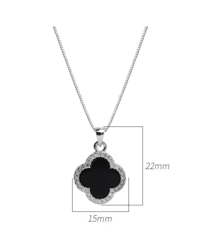 925 Silver Agate Clover Necklace with Pendant for Women
