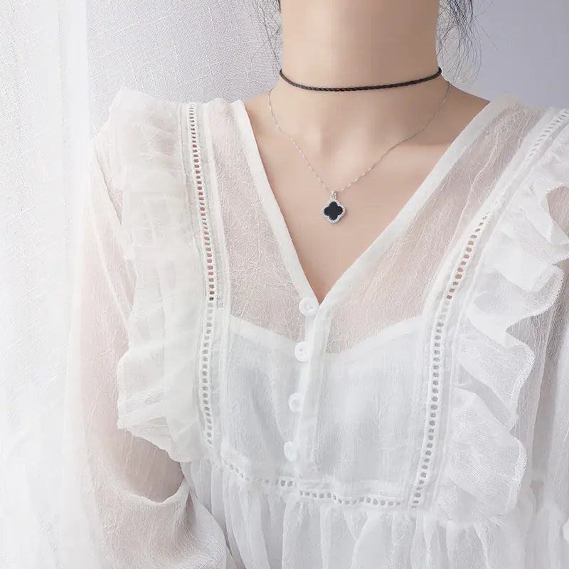 925 Silver Agate Clover Necklace with Pendant for Women